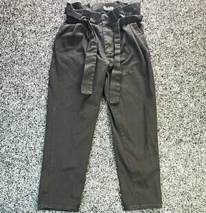 PS/LA Women’s Black Paperbag Pants XS Cotton Twill High Rise Tapered Pockets